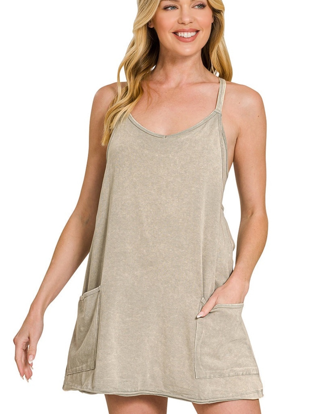 NWOT Zenana Acid wash romper athletic mini dress size medium in sleet